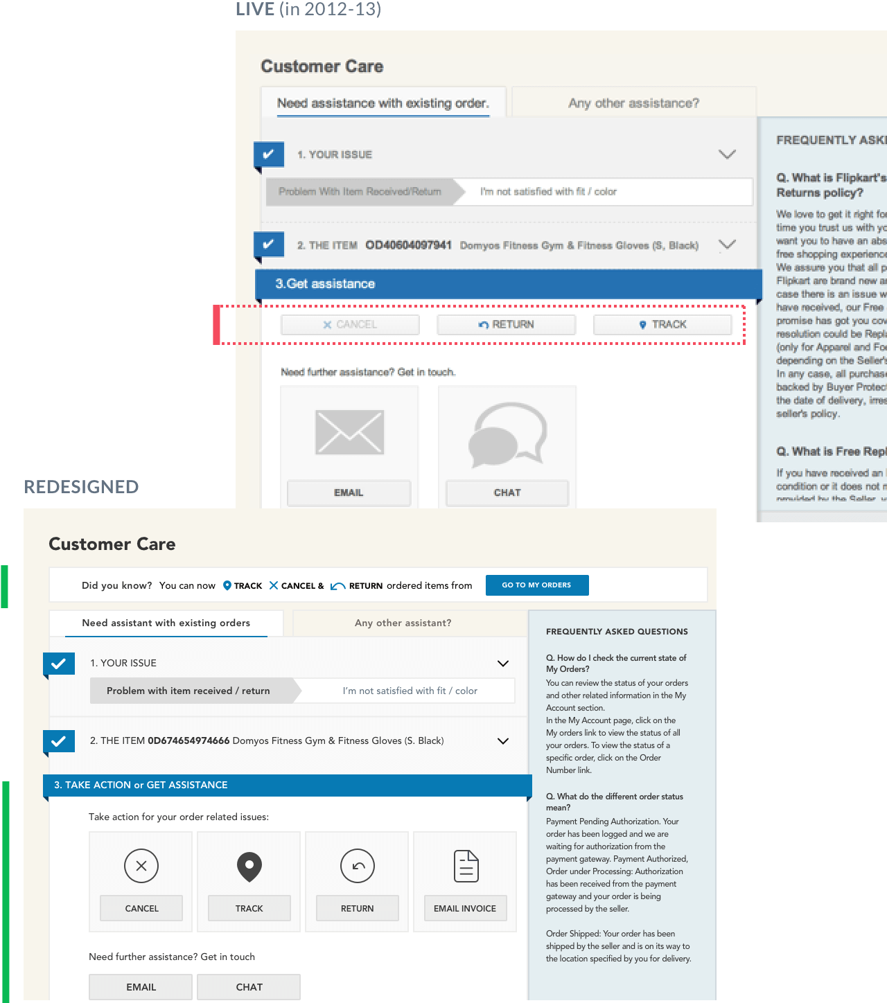 customer care page redesign